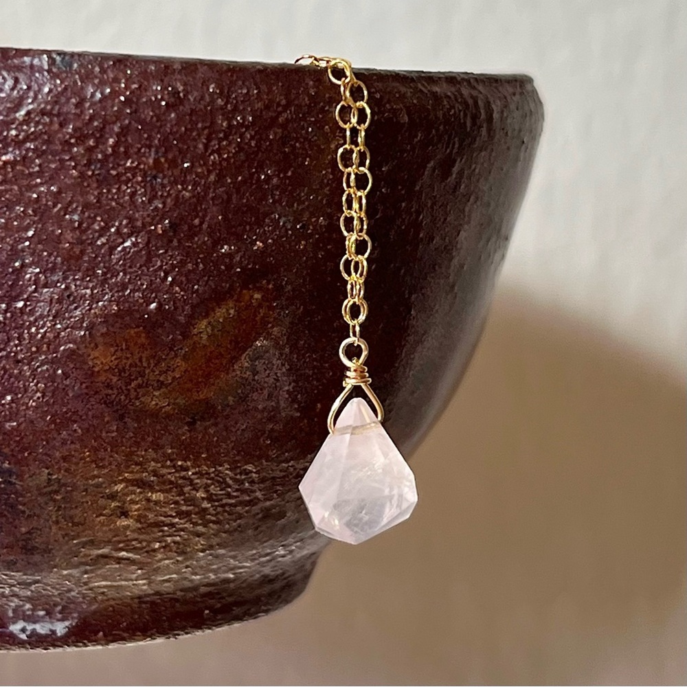 Gold Filled Rough Cut Rose Quartz Necklace
